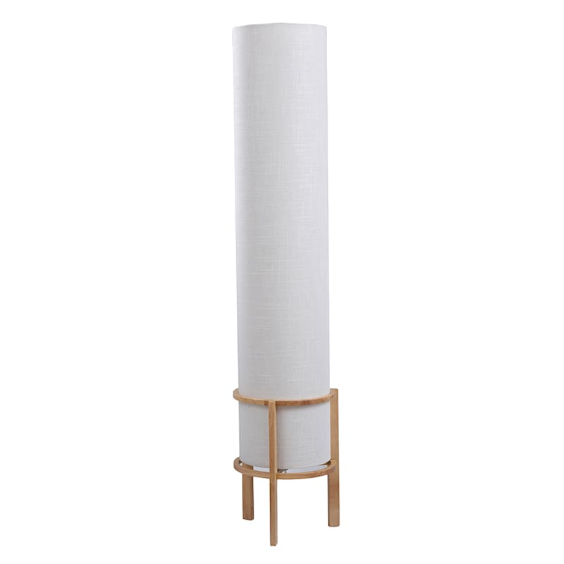 Tracey Boyd White Fabric Uplight Floor Lamp with Natural Wood Base 43