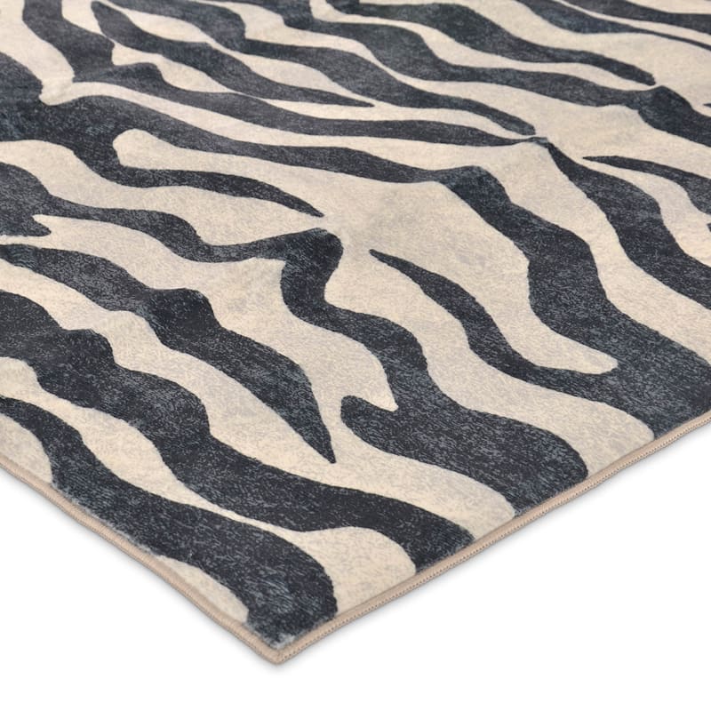 Found & Fable Dove Grey & Black Tiger Patterned Washable Area Rug 8x10 ...