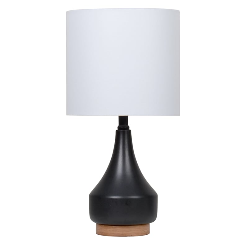 Crosby St. Black Ceramic Wood Finish Small Lamp with Shade 19
