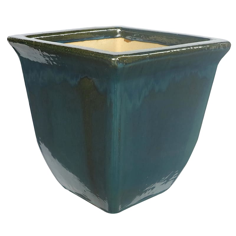 Ocean Blue Ceramic Tapered Square Outdoor Planter, Extra Large