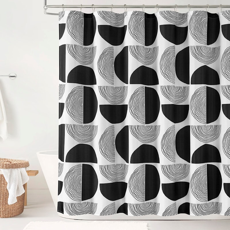 13 Piece Black Grey Minimalist Circle Print Shower Curtain Set 72