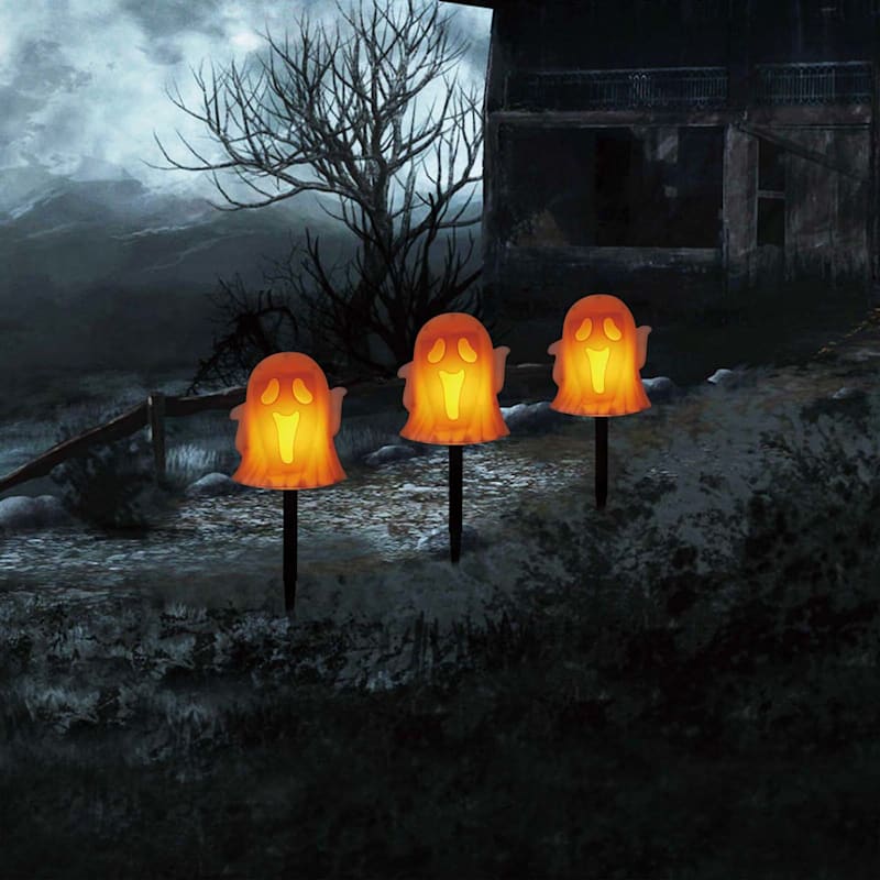 Set of 3 Battery Operated Flickering Flame Ghost Pathway Lights At Home Set of 3 Battery Operated Flickering Flame Ghost Pathway Lights At Home