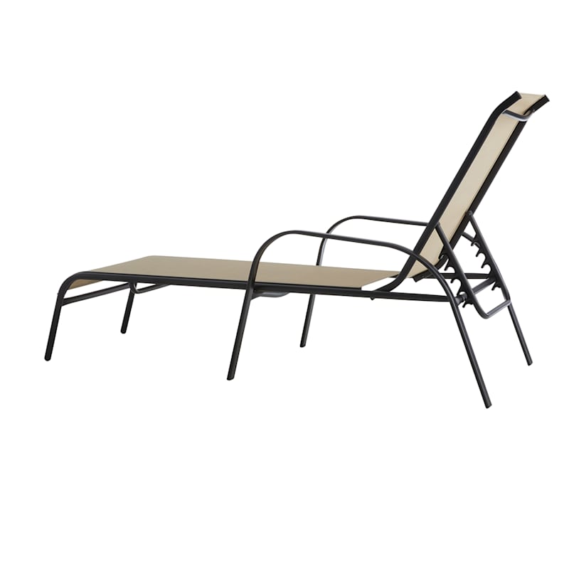 Hampton bay mix and match steel stackable sling outdoor chaise lounge in riverbed taupe with clearance headrest