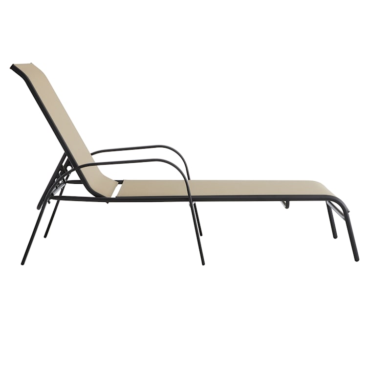 Stackable Taupe Sling Outdoor Chaise Lounge Chair