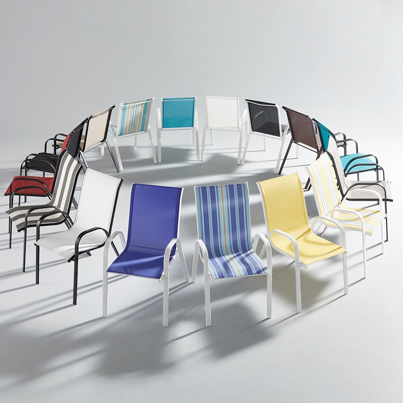 Stackable Aquarelle Blue Sling Patio Chair with White Frame