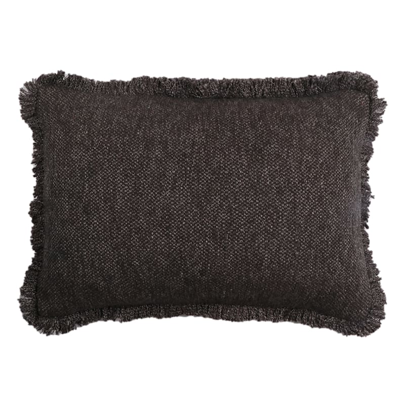 Found & Fable Solid Dark Grey Woven Throw Pillow with Fringe, 14x20