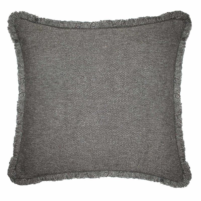 Found & Fable Solid Dark Grey Woven Throw Pillow with Fringe, 24"