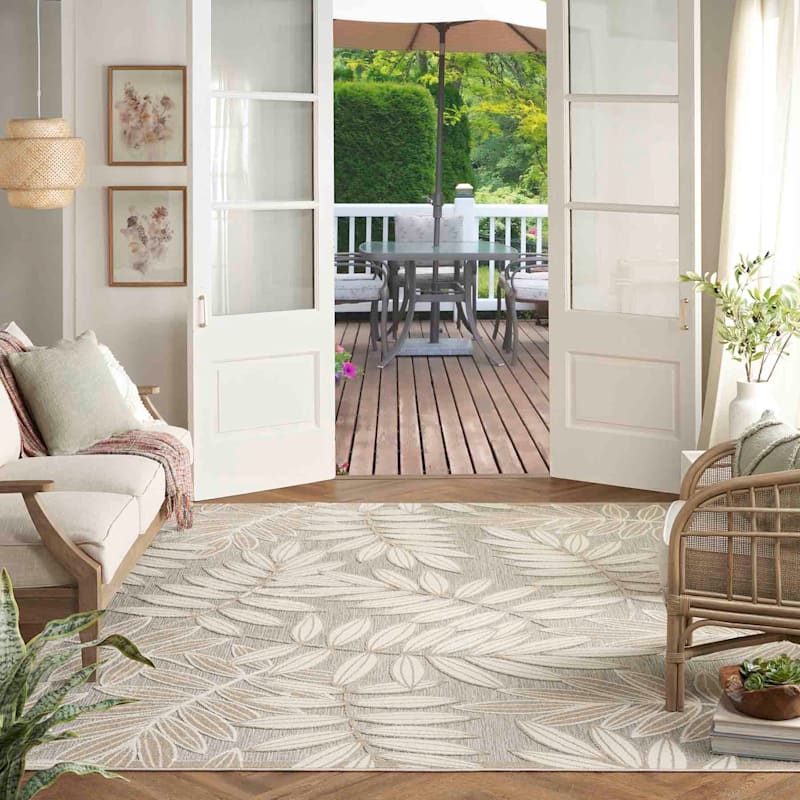 Neutral Aloha Leaf Outdoor Area Rug, 5X8 | At Home