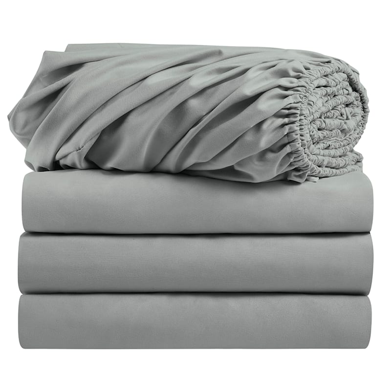 4Pack Grey Microfiber Fitted Sheet Pack, Twin/Twin XL