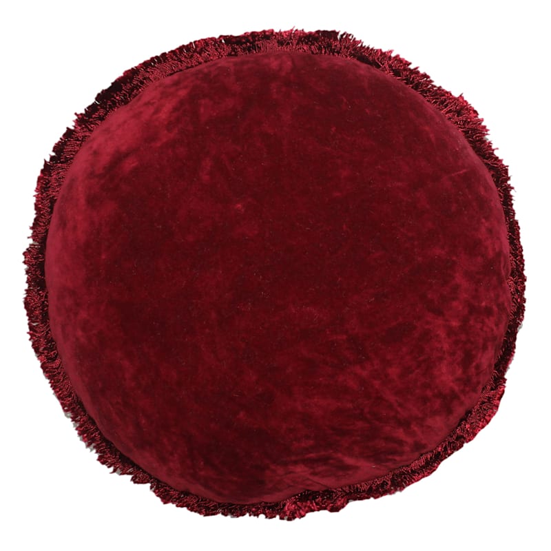 Providence Burgundy Round Throw Pillow with Fringe 16