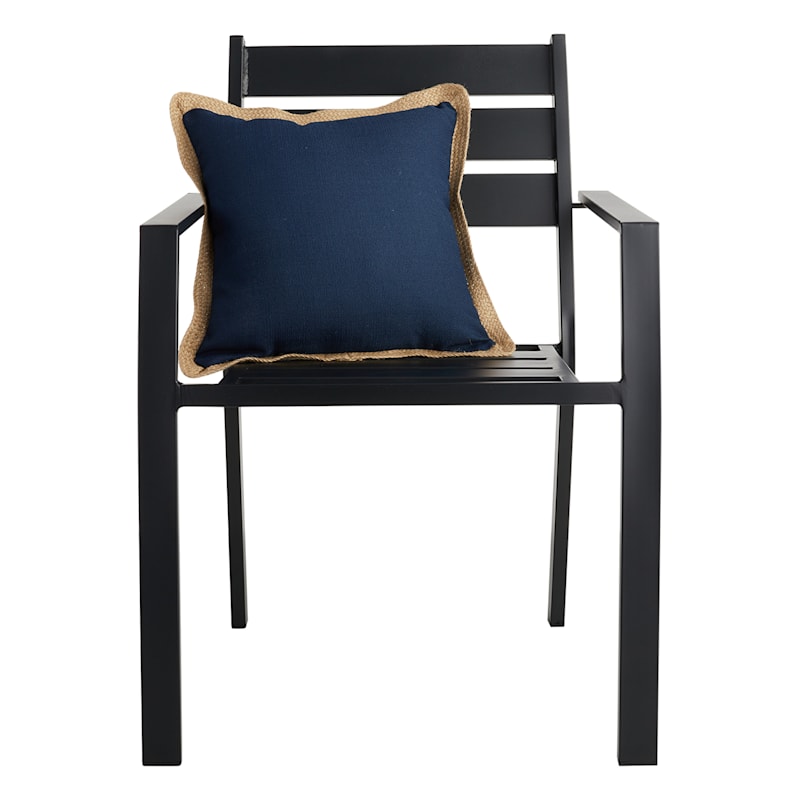Olinen Navy Blue Outdoor Throw Pillow with Jute Trim, 18"