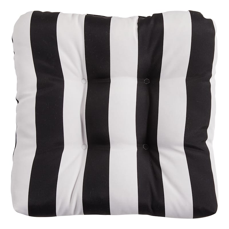 Providence Black Awning Stripe Outdoor Wicker Seat Cushion