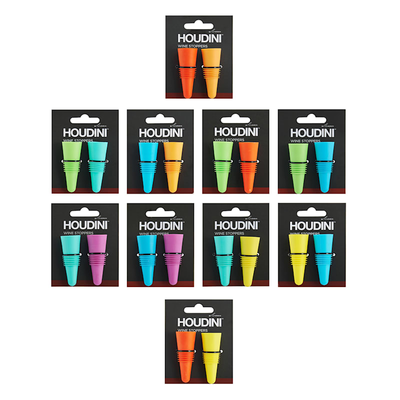 Houdini Set of 2 Wine Bottle Stoppers, Assorted Colors