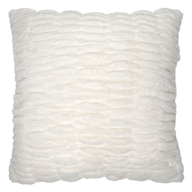 Beige Ruched Faux Fur Pillow 24