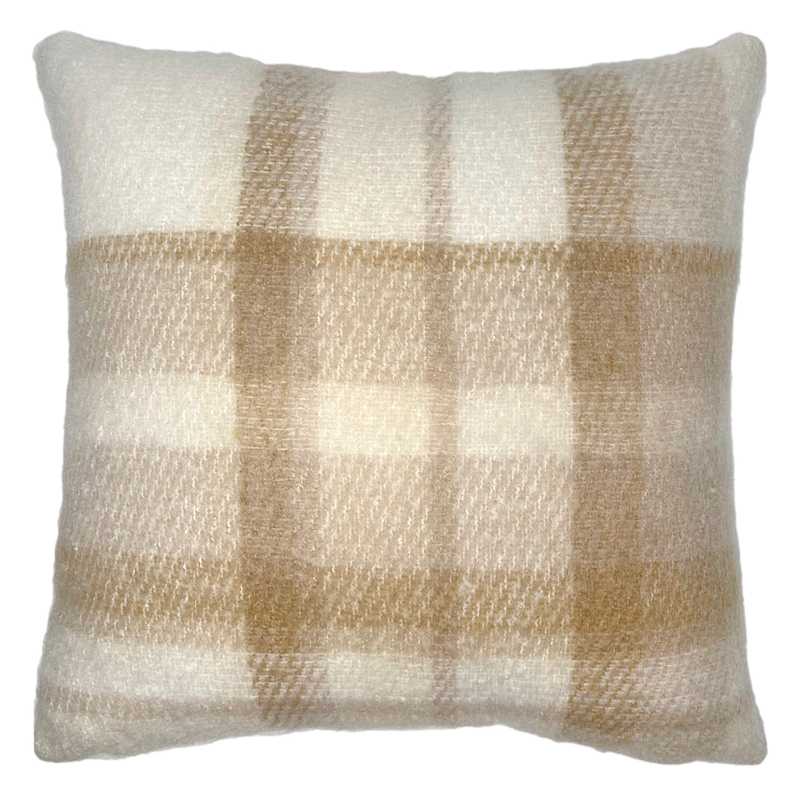 Honeybloom Tan Plaid Mohair Throw Pillow 18