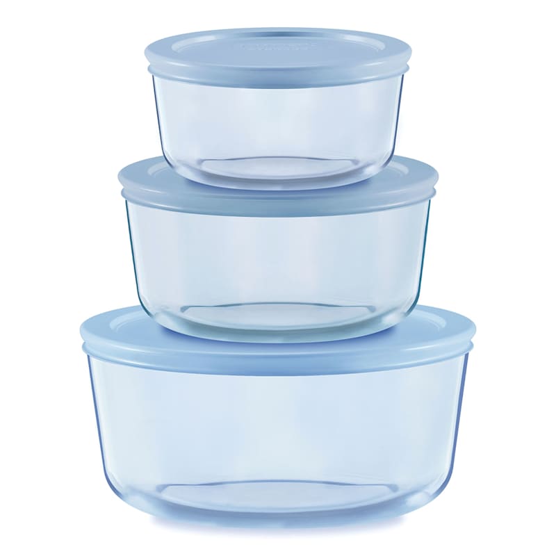 Pyrex 6-Piece Round Blue Glass Food Storage Set, 2c/4c/7c