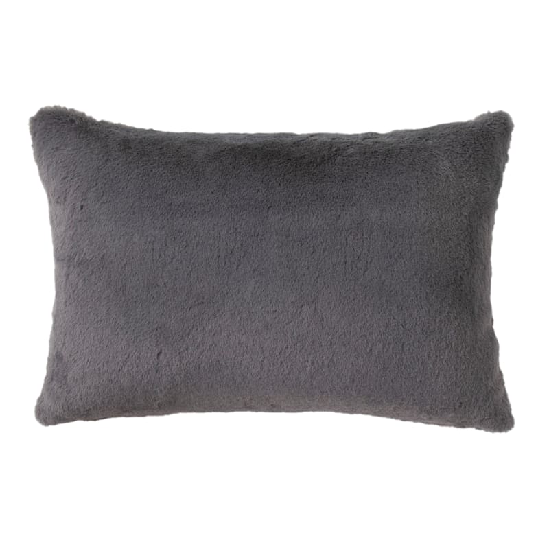 Bristol Dark Grey Faux Fur Throw Pillow, 14x20