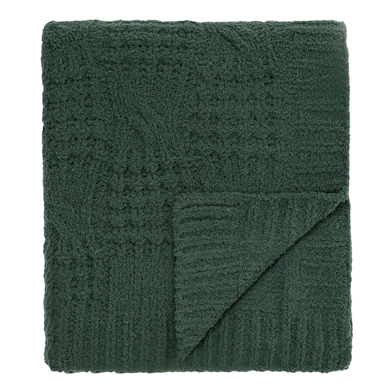 Honeybloom Green Fuzzy Sweater Knit Throw Blanket 50x60 Cozy Holiday Accent At Home