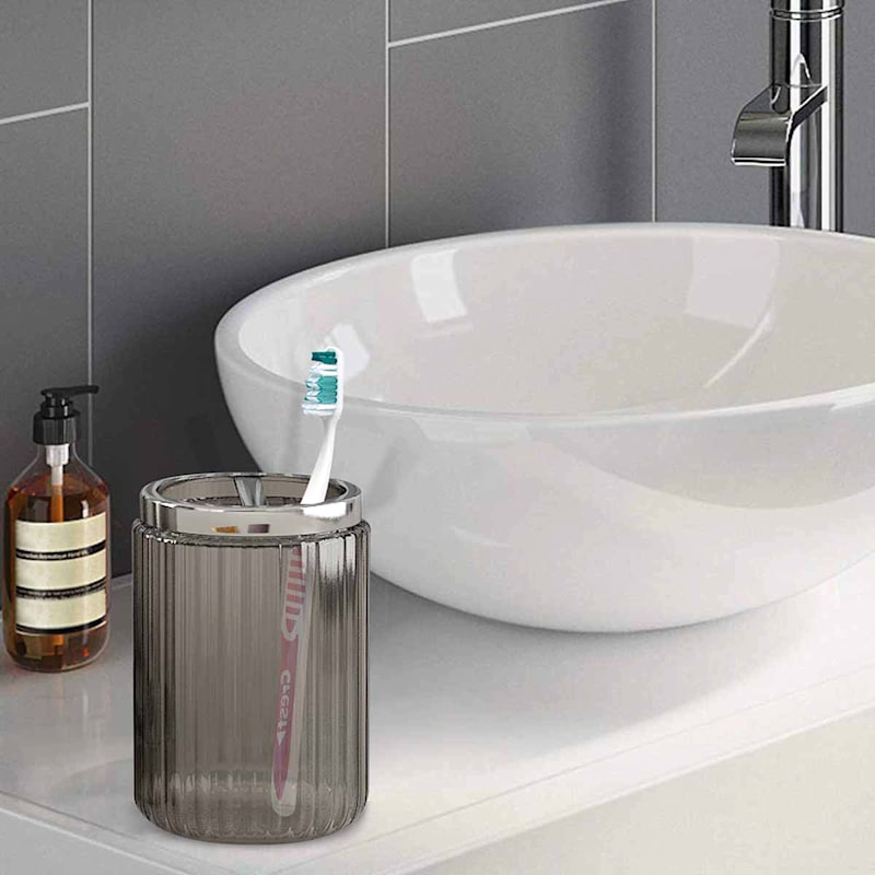 Honeybloom Smoked Glass Toothbrush Holder, 5"