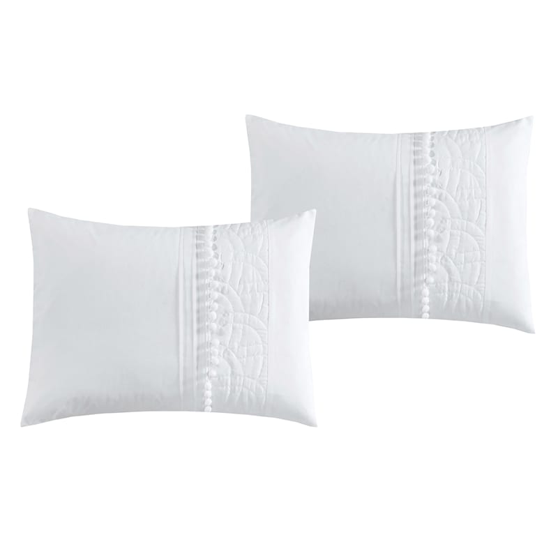 7Piece White Embroidered Premium Comforter Set, King