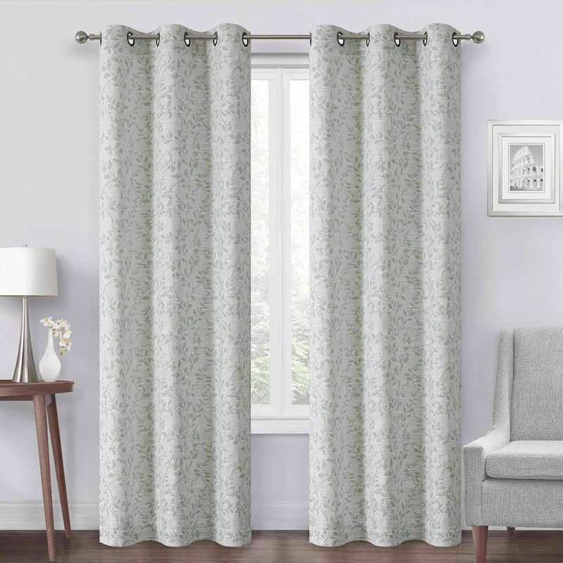 Green Celia Leaf Jacquard Light Filtering Grommet Curtain Green Celia Leaf Jacquard Light Filtering Grommet Curtain
