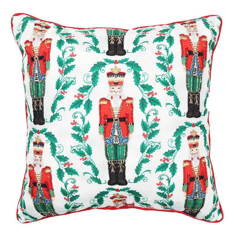 Classic Christmas Nutcracker Print Beaded Throw Pillow 18 Holiday Pillows At Home