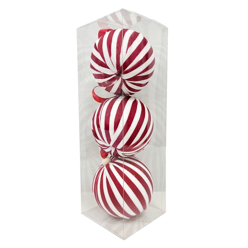 Homespun Patriotic 3-Count Red Striped Fabric Wrapped Ornament, 80mm