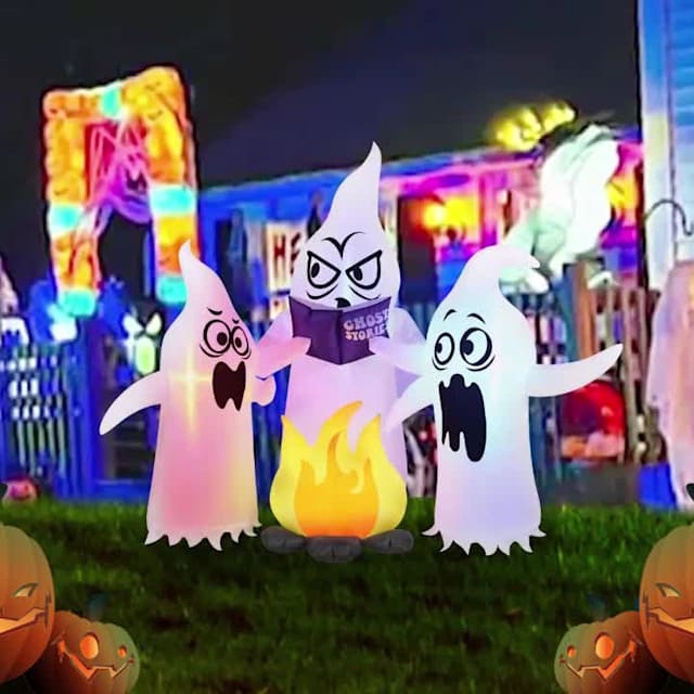 Video of Ghostly Campfire Tales Halloween Inflatable, 5' Wide'