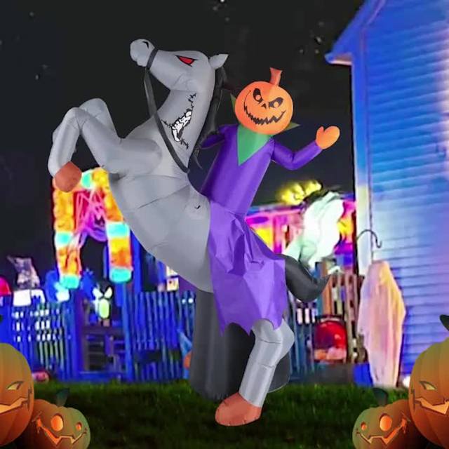 Video of Animated Pumpkin Horseman Halloween Inflatable, 9''